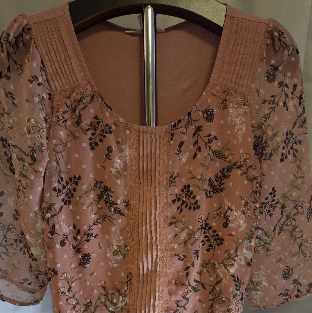 🌸 Cottagecore Floral Sheer Blouse | Lace Pintuck Romantic Vibes”